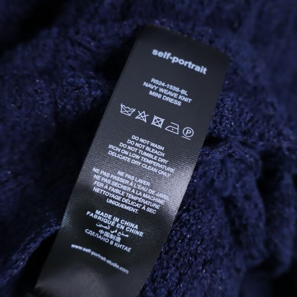 SELF-PORTRAIT Weave Knit Mini Dress Navy Tweed Metallic Long Sleeve Women's L - Picture 14 of 15